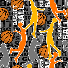 Aufkleber - Abstract seamless grunge pattern for guys. Urban style modern background with silhouette basketball player. Sport style creative wallpaper