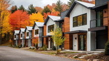 Modern Vermont Townhouses, Autumn In Vermont With Fall Foliage And Colorful Leaves