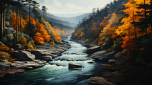 Mountain Stream - Fall - Autumn - Peak Leaves Season - Inspired By Western North Carolina 