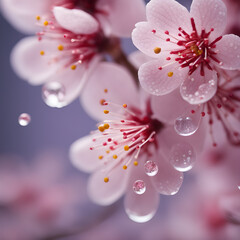 Beautiful pink cherry blossoms bloomed on the branches.