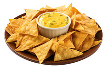 Nachos With Cheese Dipping Sauce Isolated On Transparent Background
