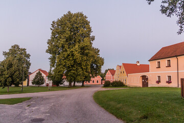 Sticker - Traditional houses of rural baroque style in Holasovice village, Czech Republic