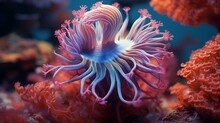 A Brilliantly Colored And Intricate Sea Anemone With Its Tentacles Waving In The Currents, Highlighting The Beauty And Diversity Of Marine Life In Coral Reefs