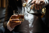 Fototapeta Londyn - Businessmen in suits drinking  Celebrate whiskey.