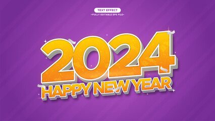 Poster - Happy New Year 2024 Vector Text Effect. Yellow and Orange Color Text Style