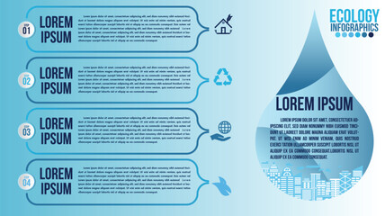 Wall Mural - infographic eco water blue design elements process 4 steps or options parts with drop of water. ecol