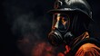 fire fighter in gas mask getting ready to enter a fire. generative AI