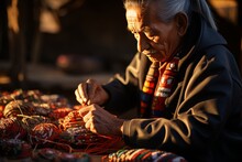  Member Of The Chickasaw Tribe Demonstrating Intricate Beadwork Techniques, Generative AI