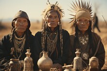 Group Of Hopi Tribe Members Dressed In Intricate Ceremonial Regalia, Generative AI