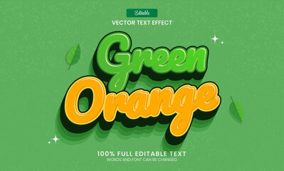 Wall Mural - Design editable text effect, green orange 3d cartoon vector illustration