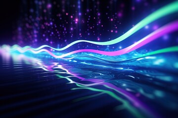 Wall Mural - abstract futuristic background with pink blue glowing neon moving high speed wave lines and bokeh li