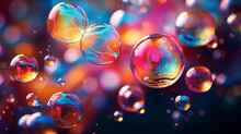 Abstract Pc Desktop Wallpaper Background With Flying Bubbles On A Colorful Background. Aspect Ratio 16:9