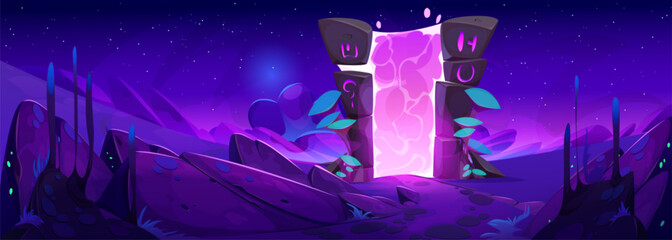 Wall Mural - fantasy portal - entrance to parallel reality, another dimension or level in game. cartoon vector dr