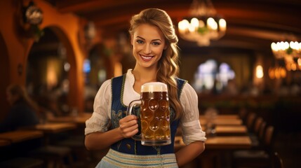 Wall Mural - Serving Smiles: A Waitress's Grace with Beer at Oktoberfest