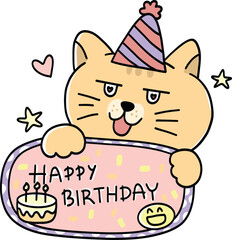  Happy birthday card cat cartoon character drawing hand drawn