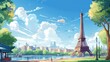 Eiffel Tower Poster in Sunny Day with Blue Sky View generative ai