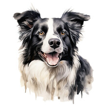 Border Collie Dog Portrait Watercolor Clipart On Transparent Background. Generative AI Illustration