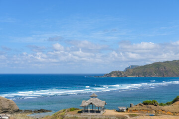 Wall Mural - view of the sea from the hill, beautiful view from the top of Seger Hill, Bukit Seger Lombok, view of the coast of the sea, beach in the summer, dry season at Lombok, view of the sea and mountains