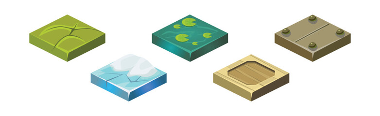 Poster - Ground Textures Game Surface and Platform Square Isometric Vector Template Set