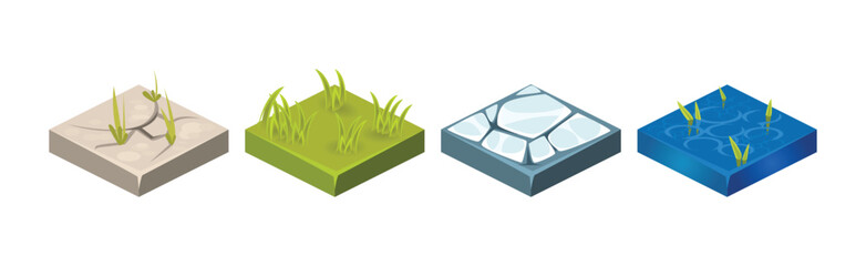 Poster - Ground Textures Game Surface and Platform Square Isometric Vector Template Set