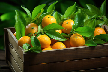 Sticker - Ripe tangerines in a wooden box