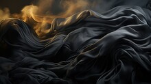 Abstract Background Of Black Wavy Silk Or Satin