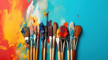 A Collection Of Paintbrushes On Colorful Background
