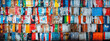 stack of compacted plastic containers, representing the issue of waste and waste compaction, environmental impact, texture, panoramic, colorful garbage, background, AI
