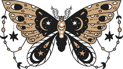 Wall Mural - vintage butterfly magic star wings nature monarch moth boho celestia illustration,