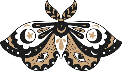 Wall Mural - vintage butterfly magic star wings nature monarch moth boho celestia illustration,