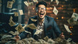 from pixels to profits: an evocative portrayal of an entrepreneur basking in the monetary success of their online venture within office confines. Ai Generated