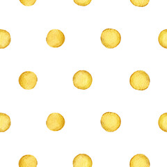 Canvas Print - Yellow polka dot cute circle kids simple watercolor seamless pattern