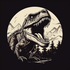 Sticker - T-rex logo black and white, AI generated Image