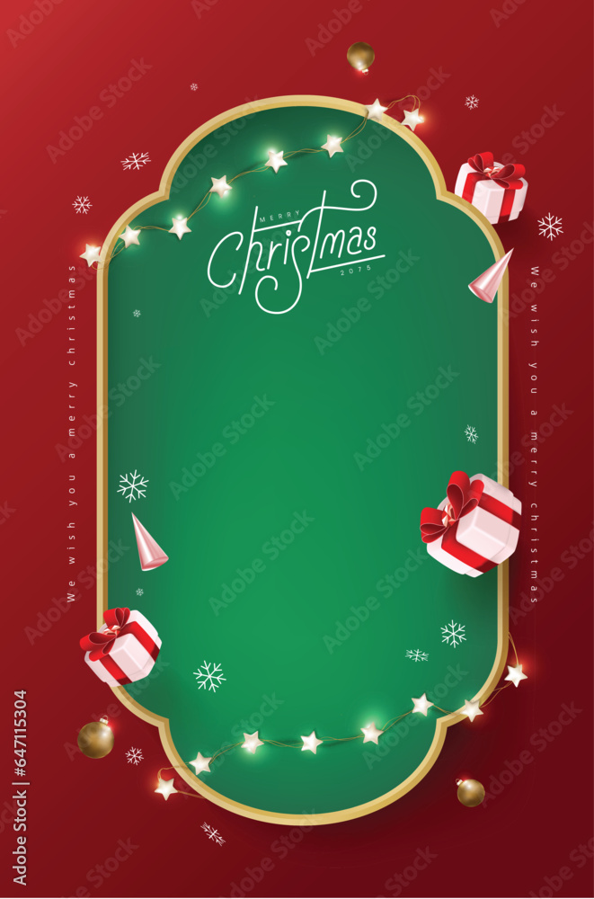 Merry Christmas sign banner frame with empty space and festive ...