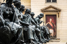 Portrait Of Napoleon The 3rd With Bronze Statues In Paris, France