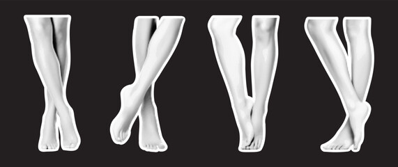 Poster - Halftone women's legs set. Collage design element in trendy magazine style. Vector illustration with vintage cutout shape.