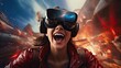 Model experiencing a VR roller coaster ride, capturing her thrill and emotion