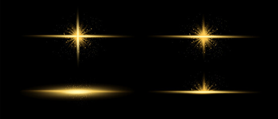 Wall Mural - set of glittering vector particles on black background. golden sparkling lights. christmas holiday g