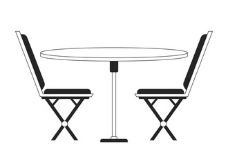 Fototapete - Chairs with dining table flat monochrome isolated vector object. Cafe table setting. Furniture. Editable black and white line art drawing. Simple outline spot illustration for web graphic design