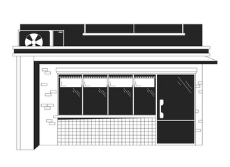 Fototapete - 80s exterior shop door flat monochrome isolated vector object. Retro store decor. Boutique facade. Editable black and white line art drawing. Simple outline spot illustration for web graphic design