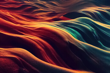 Wall Mural - Multicolored liquid wavy dynamic fluid abstract background. Undulating relief