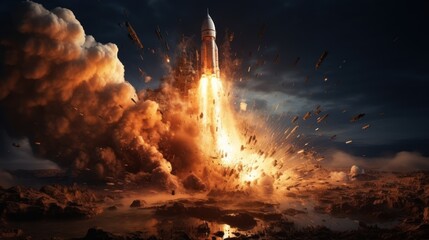 Wall Mural - an apocalypse in space destroys cosmic objects. rockets fight for world domination