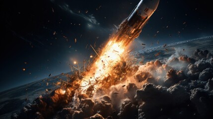 Wall Mural - an apocalypse in space destroys cosmic objects. rockets fight for world domination