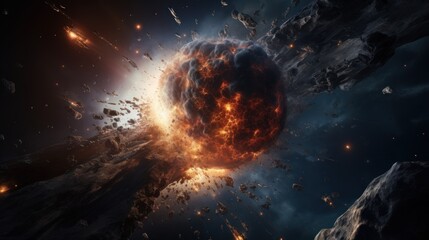 Wall Mural - an apocalypse in space destroys cosmic objects. rockets fight for world domination
