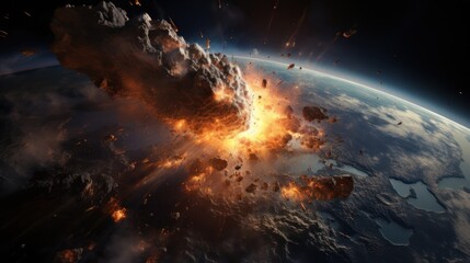 Wall Mural - an apocalypse in space destroys cosmic objects. rockets fight for world domination