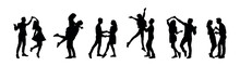 Set Of Romantic Couple Dancing Have Fun Together Silhouettes Isolated On White Background.