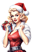 Beautiful Vintage Pin Up Christmas Girl Cartoon Clipart