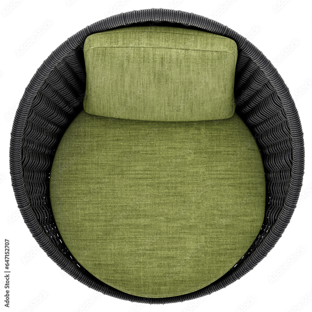 top view of outdoor lounge chair, 3d rendering, on transparent background