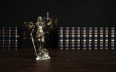 Wall Mural - Star Lawyer - Lady Justice Statue with stars and law books