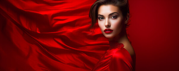 Glamorous Lady on a Red Fashionable Setting